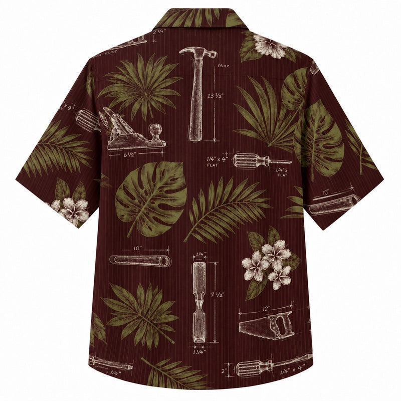 Labor Day Hawaiian Shirt- Blueprint Tool and Palm Print for Men
