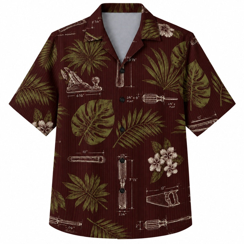 Labor Day Hawaiian Shirt- Blueprint Tool and Palm Print for Men