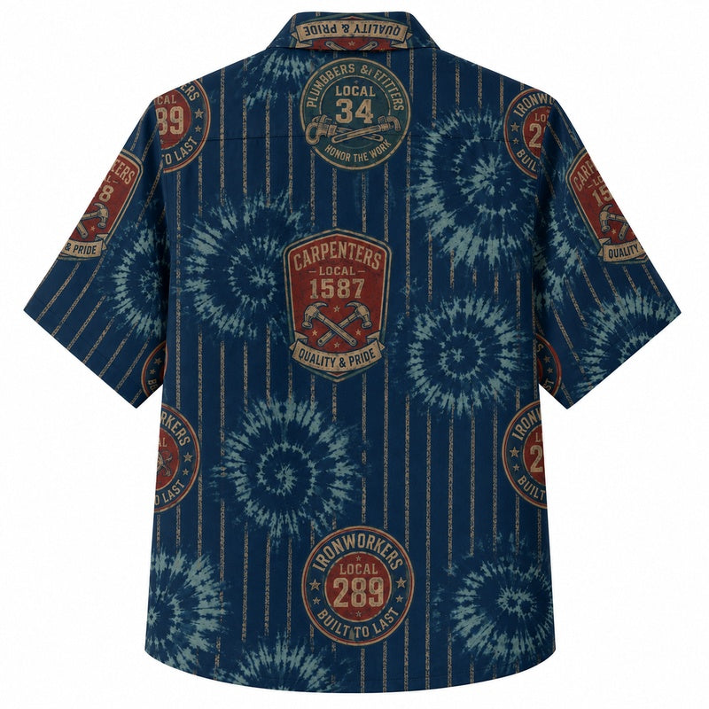 Labor Day Hawaiian Shirt- Carpenter Union Badge Print for the Weekend