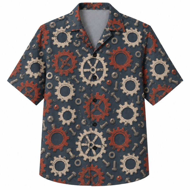 Labor Day Hawaiian Shirt- Cog and Wrench Print for the Long Weekend