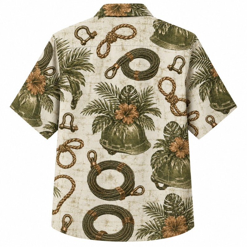 Labor Day Hawaiian Shirt- Coiled Rope and Orange Hibiscus Print for Summer