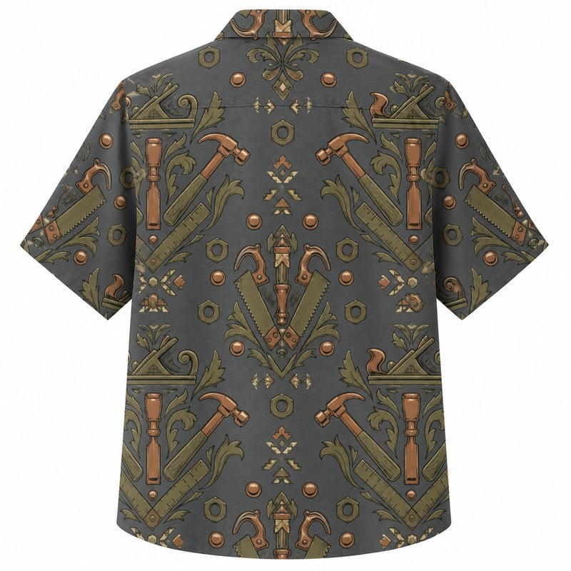 Labor Day Hawaiian Shirt- Copper Tool Damask Print for Everyday Wear