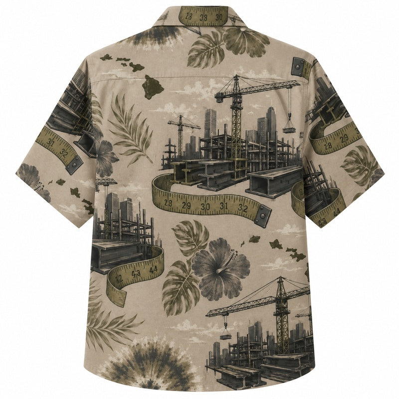 Labor Day Hawaiian Shirt- Crane and Girder Site Print for Warm Days