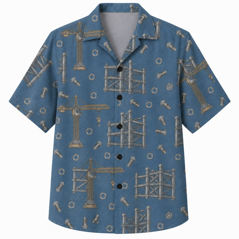Labor Day Hawaiian Shirt - Crane & Bolt Construction Print for Men