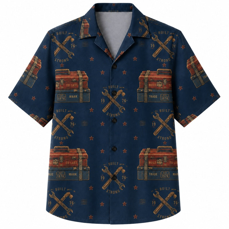 Labor Day Hawaiian Shirt- Crossed Hammers and Engine Badge for Summer