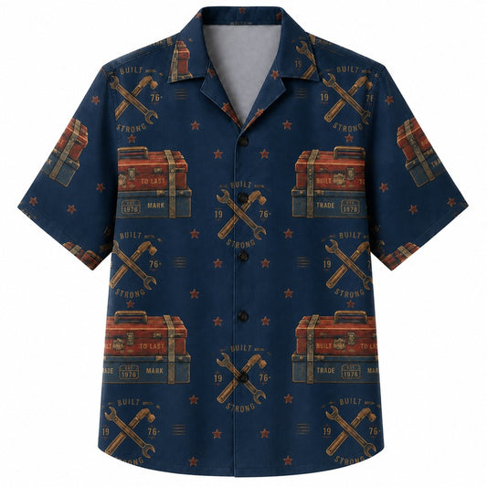 Labor Day Hawaiian Shirt- Crossed Hammers and Engine Badge for Summer