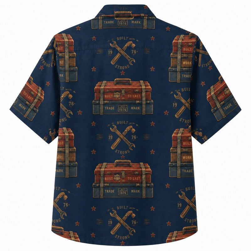 Labor Day Hawaiian Shirt- Crossed Hammers and Engine Badge for Summer