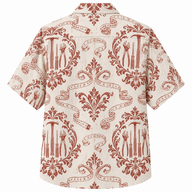 Labor Day Hawaiian Shirt- Damask Hammer Scroll Print for the Holiday