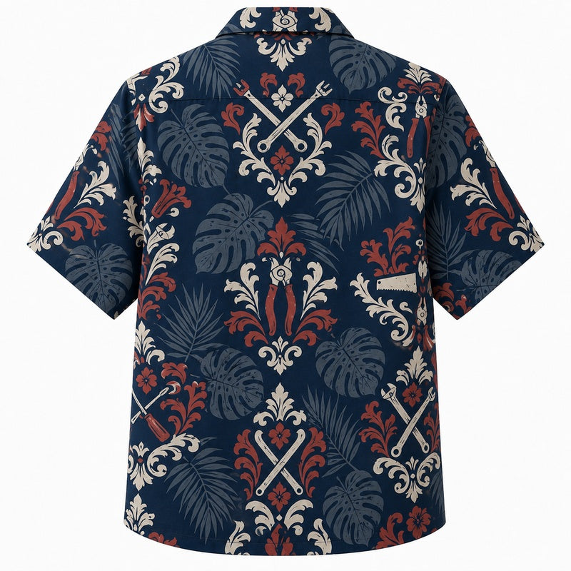 Labor Day Hawaiian Shirt- Damask Wrench Bloom Print for the Weekend