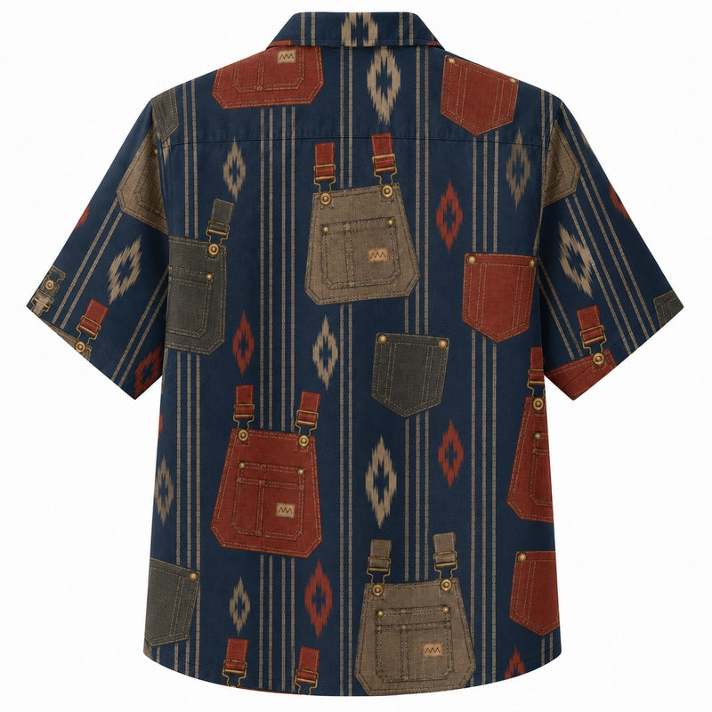 Labor Day Hawaiian Shirt- Denim Overall Print for the Long Weekend