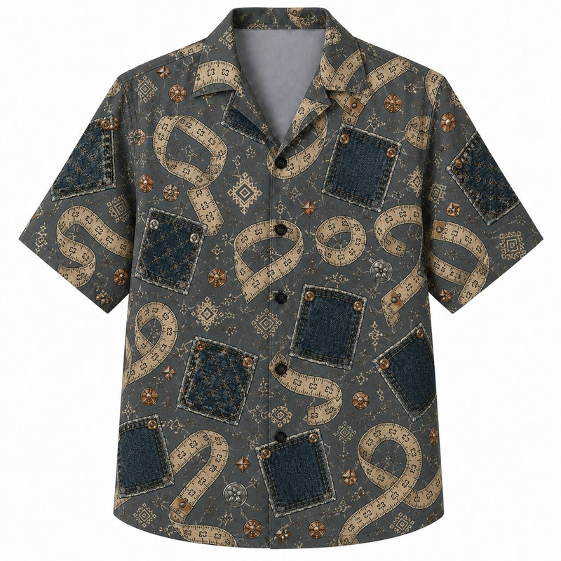 Labor Day Hawaiian Shirt - Denim Patch & Rope Paisley Print for Men