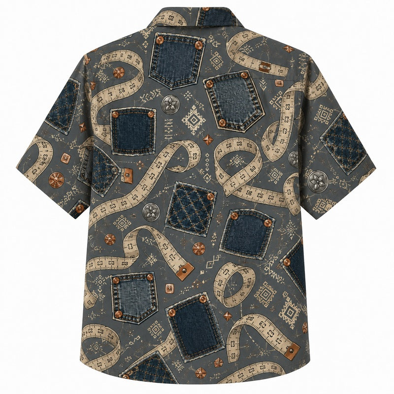 Labor Day Hawaiian Shirt - Denim Patch & Rope Paisley Print for Men