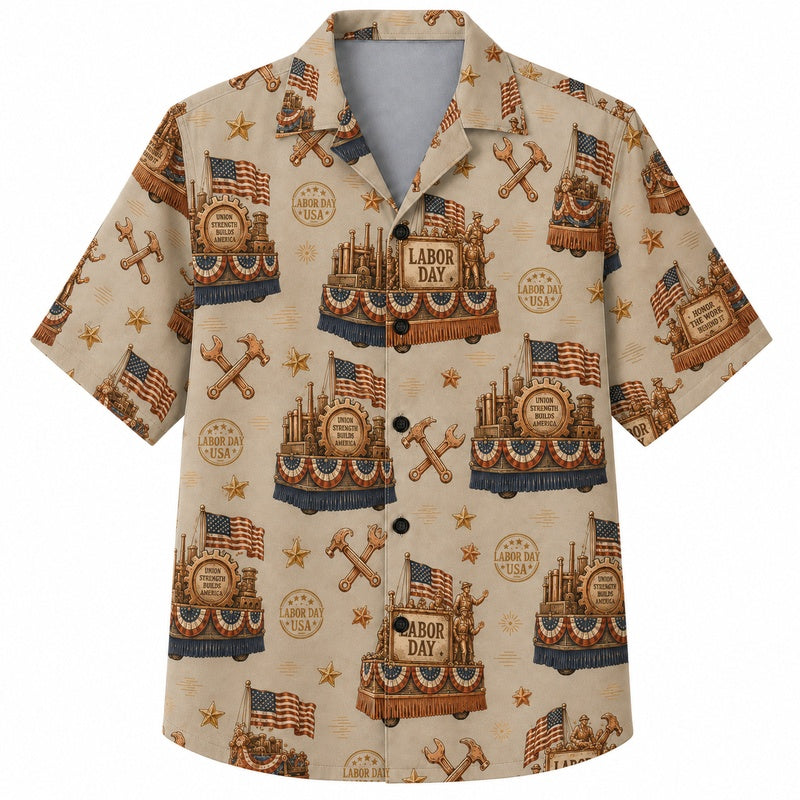 Labor Day Hawaiian Shirt Featuring Labor Day Parade Float Print for Summer