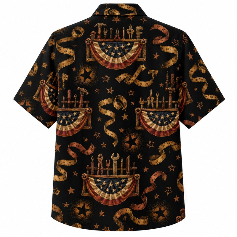 Labor Day Hawaiian Shirt Featuring Patriotic Bunting Star Print for Summer