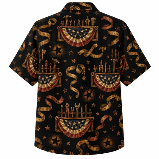 Labor Day Hawaiian Shirt Featuring Patriotic Bunting Star Print for Summer