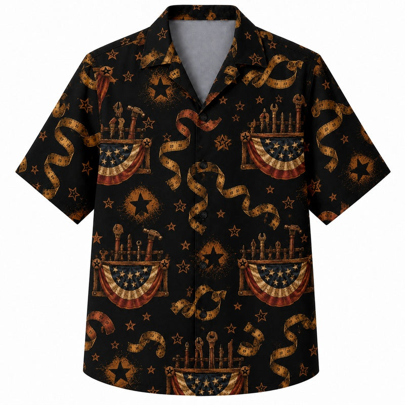Labor Day Hawaiian Shirt Featuring Patriotic Bunting Star Print for Summer