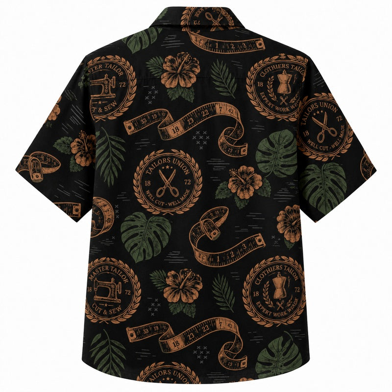 Labor Day Hawaiian Shirt Featuring Sewing Emblem Palm Leaf Print for Summer