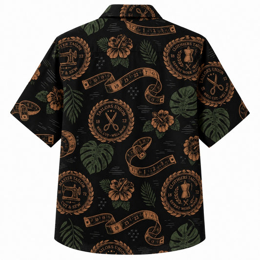 Labor Day Hawaiian Shirt Featuring Sewing Emblem Palm Leaf Print for Summer