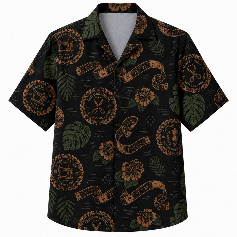 Labor Day Hawaiian Shirt Featuring Sewing Emblem Palm Leaf Print for Summer