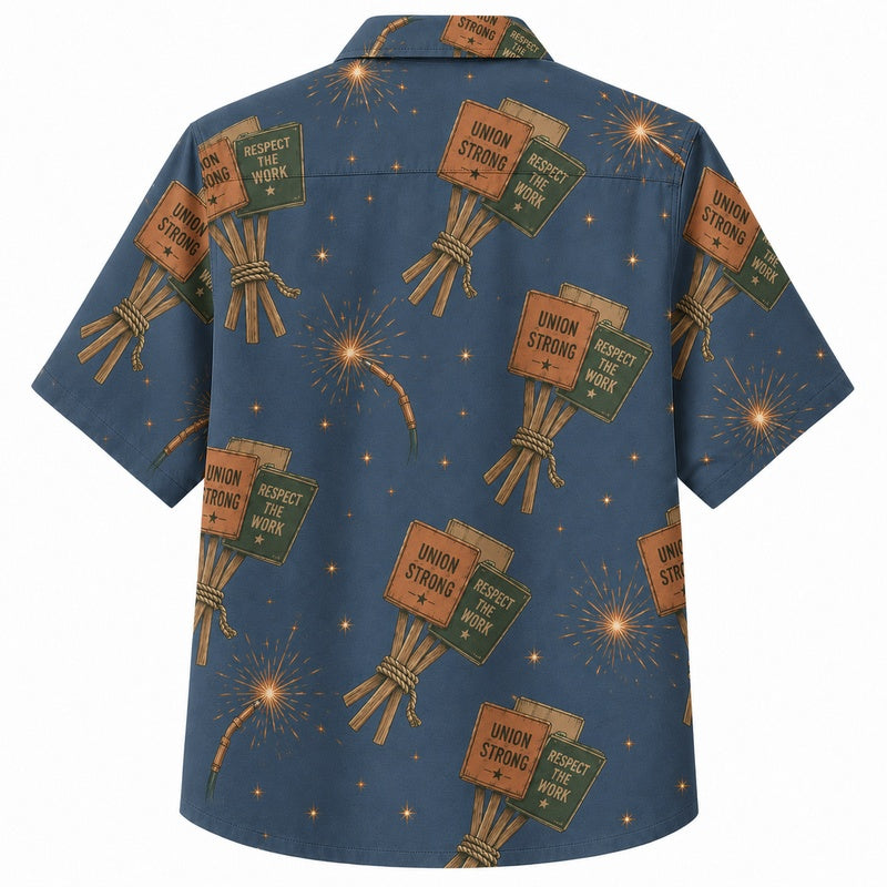 Labor Day Hawaiian Shirt Featuring Sparkler Firework Torch Print for Summer