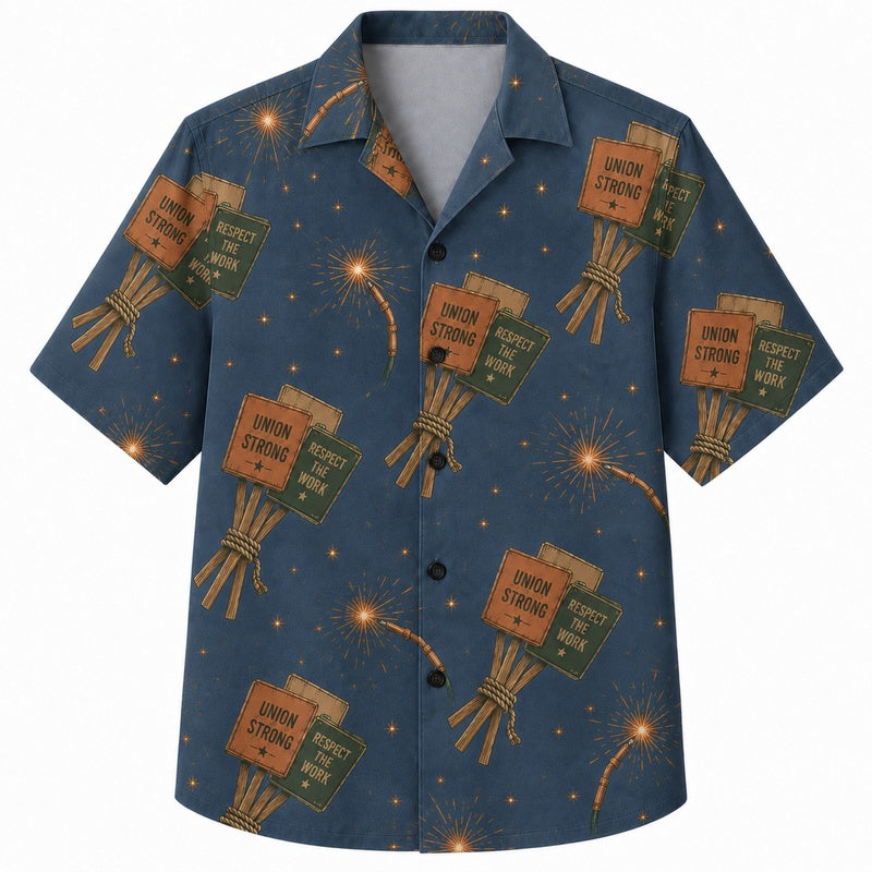 Labor Day Hawaiian Shirt Featuring Sparkler Firework Torch Print for Summer