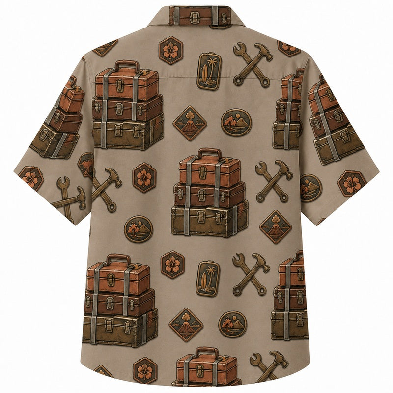 Labor Day Hawaiian Shirt Featuring Stacked Toolbox Wrench Print for Summer