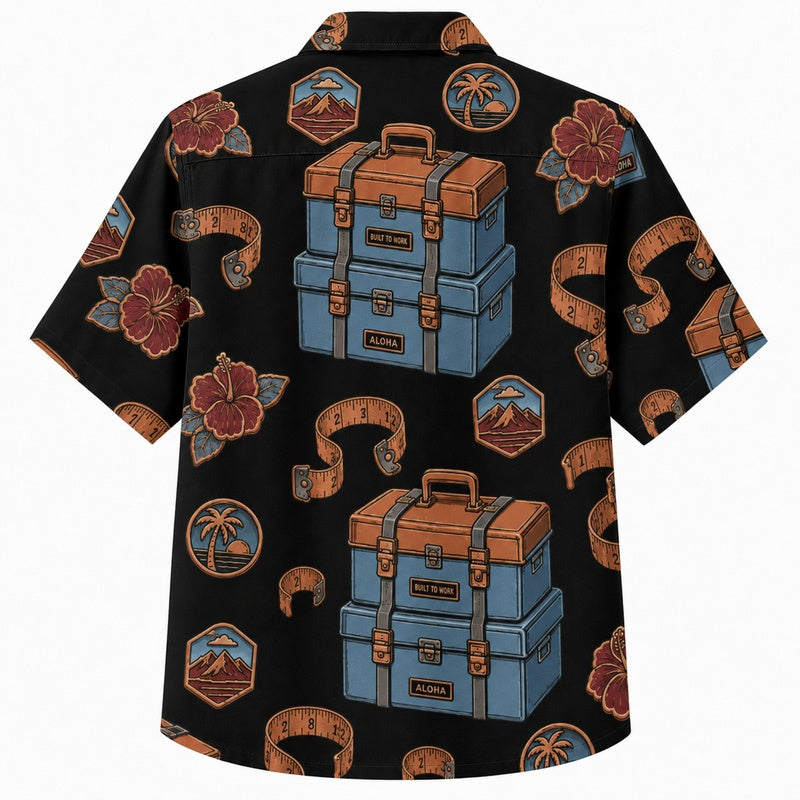 Labor Day Hawaiian Shirt Featuring Toolbox Hibiscus Chain Print for Summer
