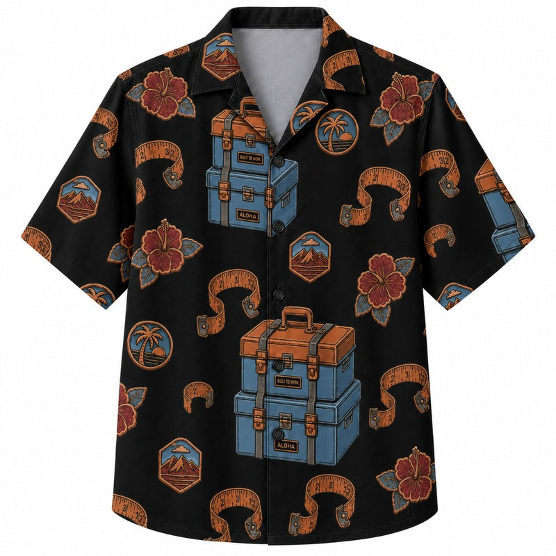 Labor Day Hawaiian Shirt Featuring Toolbox Hibiscus Chain Print for Summer
