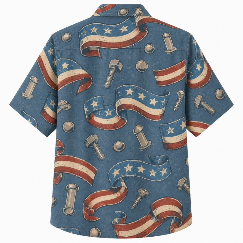 Labor Day Hawaiian Shirt- Flag and Bolt Print for the Long Holiday Weekend