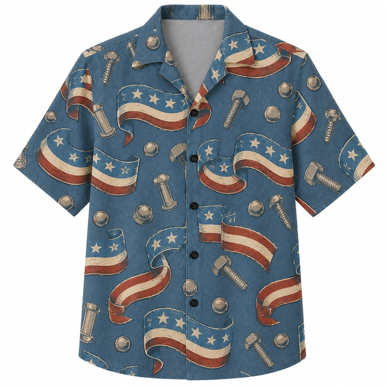 Labor Day Hawaiian Shirt- Flag and Bolt Print for the Long Holiday Weekend