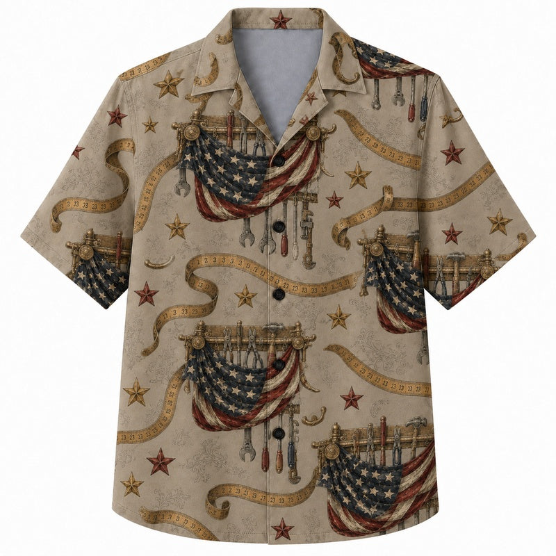 Labor Day Hawaiian Shirt- Flag Bunting and Rope Star Print for Summer