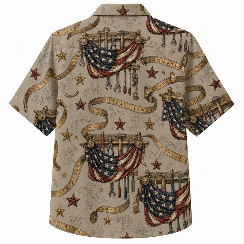 Labor Day Hawaiian Shirt- Flag Bunting and Rope Star Print for Summer