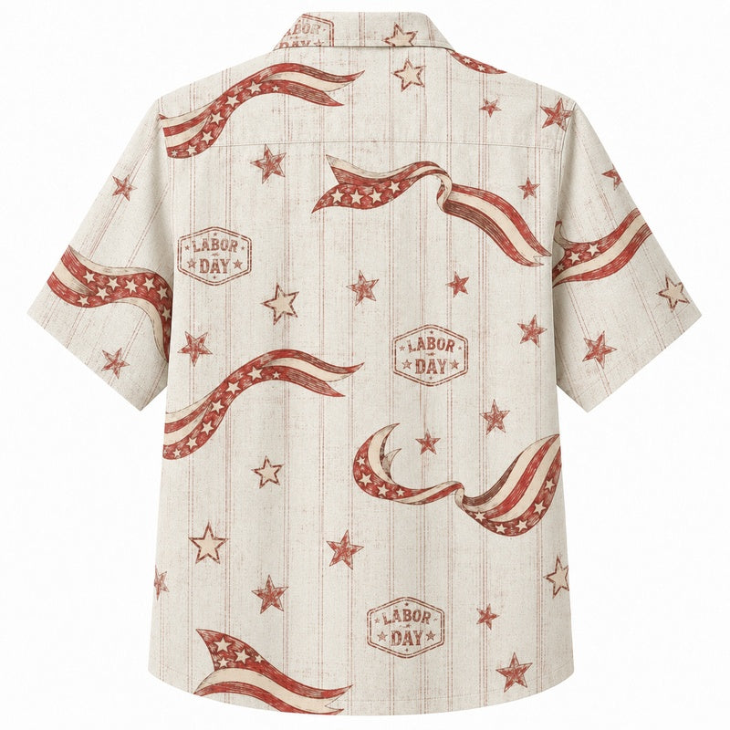Labor Day Hawaiian Shirt- Flag Ribbon and Star Print for the Holiday