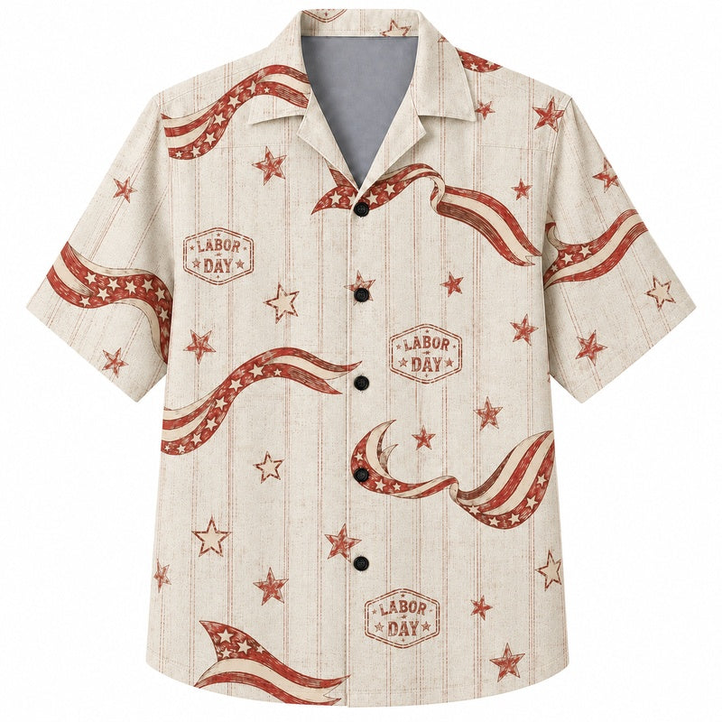 Labor Day Hawaiian Shirt- Flag Ribbon and Star Print for the Holiday