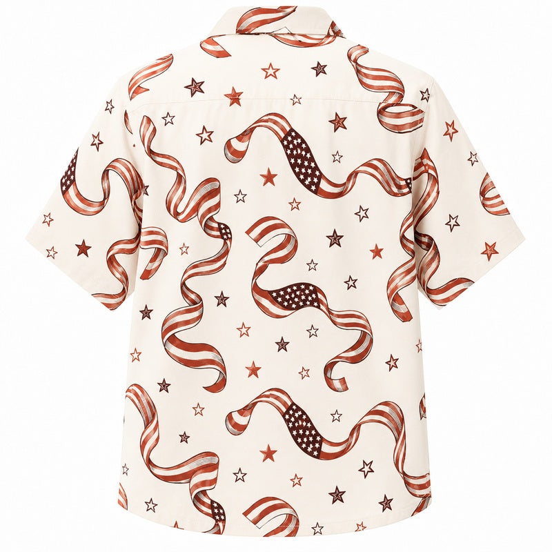 Labor Day Hawaiian Shirt- Flag Ribbon Wave Print for the Long Weekend