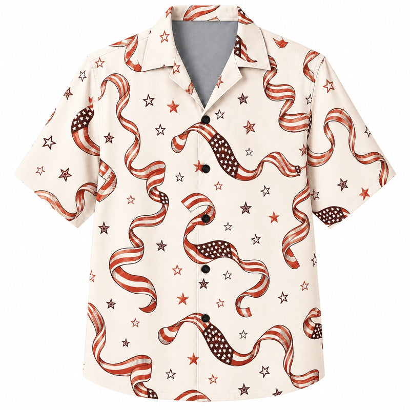 Labor Day Hawaiian Shirt- Flag Ribbon Wave Print for the Long Weekend