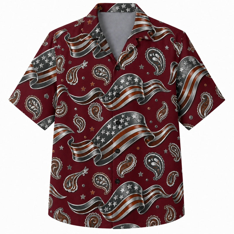 Labor Day Hawaiian Shirt - Flag Wave & Paisley Swirl Print for Men