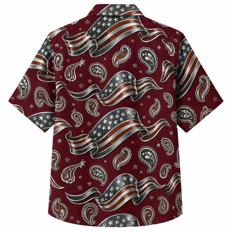 Labor Day Hawaiian Shirt - Flag Wave & Paisley Swirl Print for Men