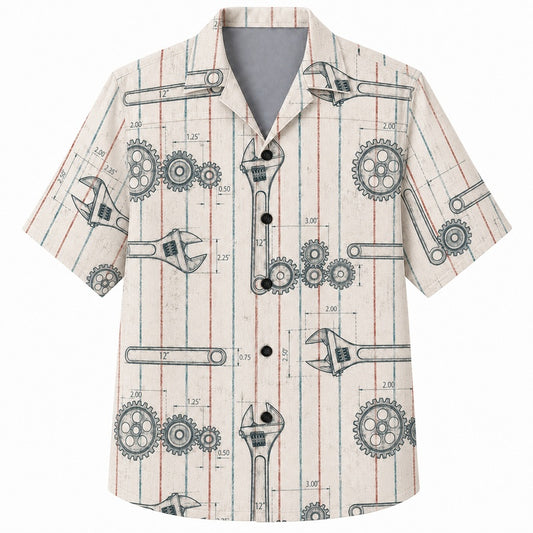 Labor Day Hawaiian Shirt- Gear and Machinery Pinstripe Print