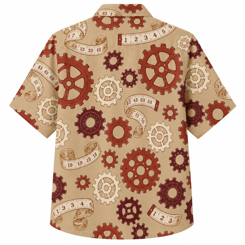 Labor Day Hawaiian Shirt- Gear and Measuring Tape Print for Workers