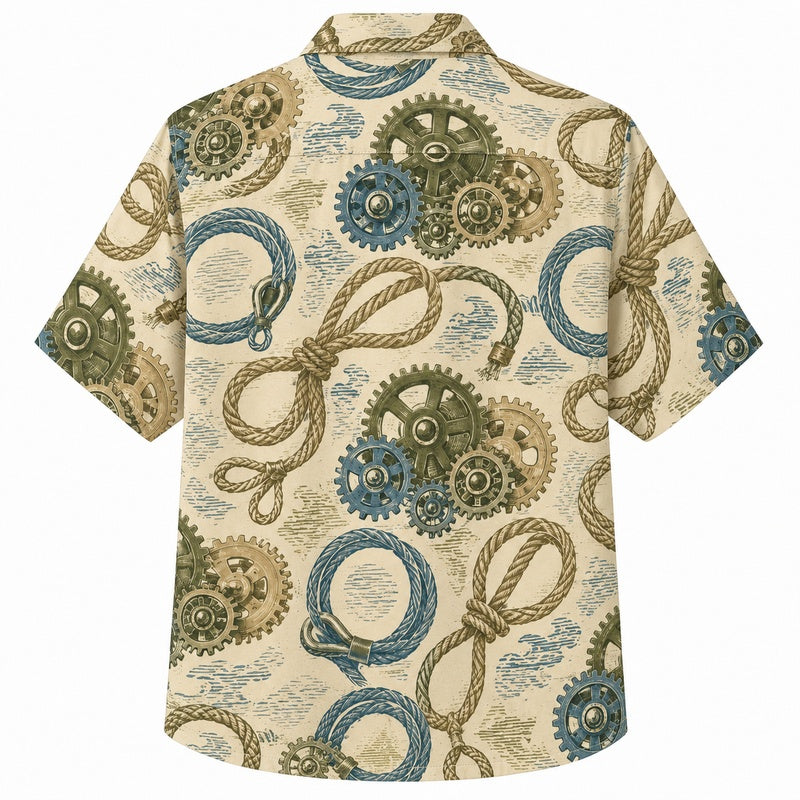 Labor Day Hawaiian Shirt- Gear and Rope Coil Print for Everyday Wear