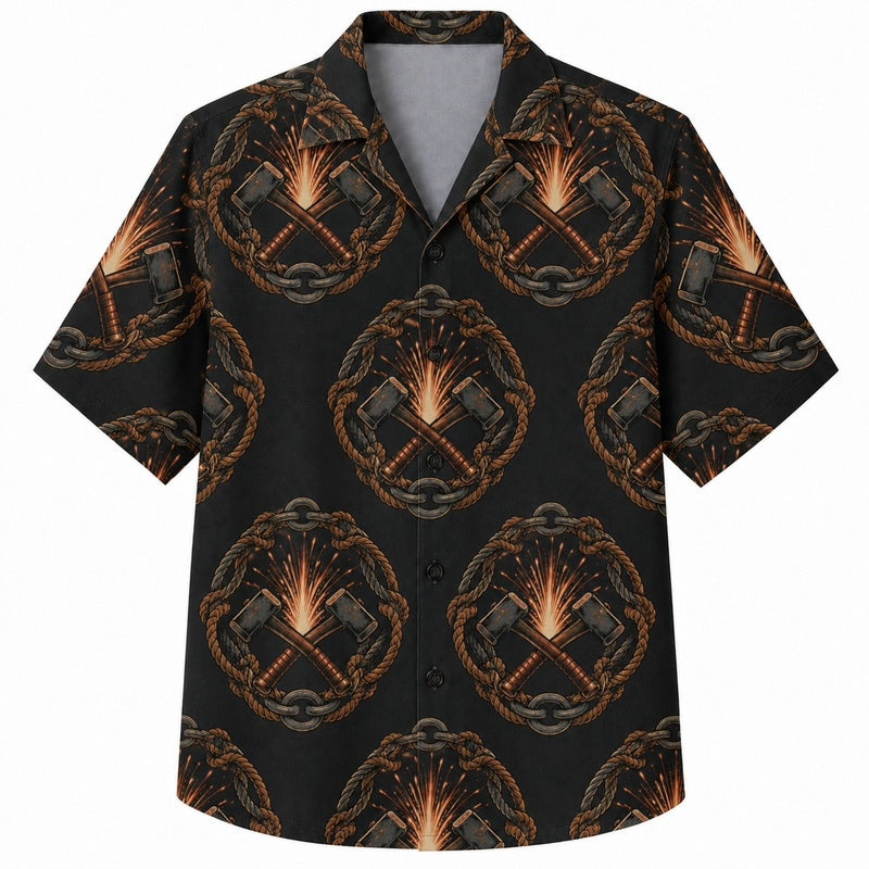 Labor Day Hawaiian Shirt- Glowing Torch and Emblem Print for Summer