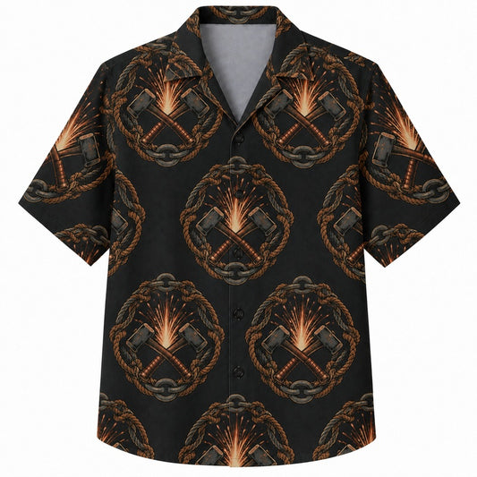 Labor Day Hawaiian Shirt- Glowing Torch and Emblem Print for Summer
