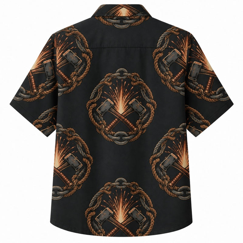 Labor Day Hawaiian Shirt- Glowing Torch and Emblem Print for Summer