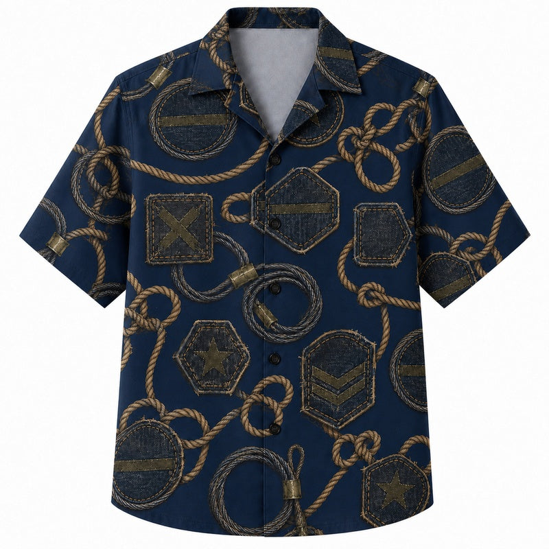 Labor Day Hawaiian Shirt- Gold Rope Knot Panel Print for the Holiday