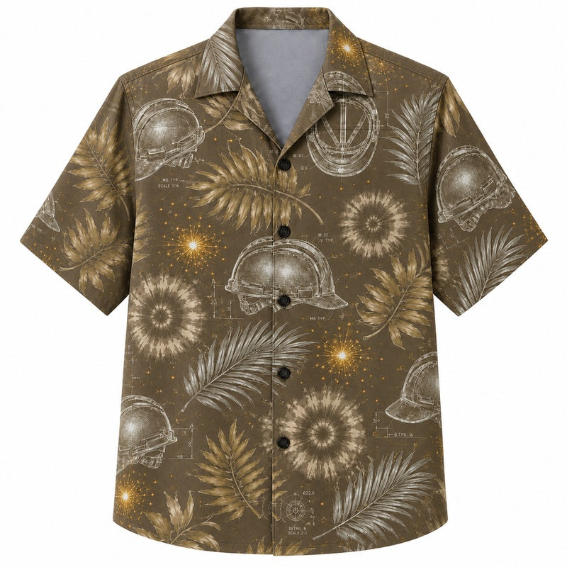 Labor Day Hawaiian Shirt - Golden Hard Hat & Sunflower Print for Men