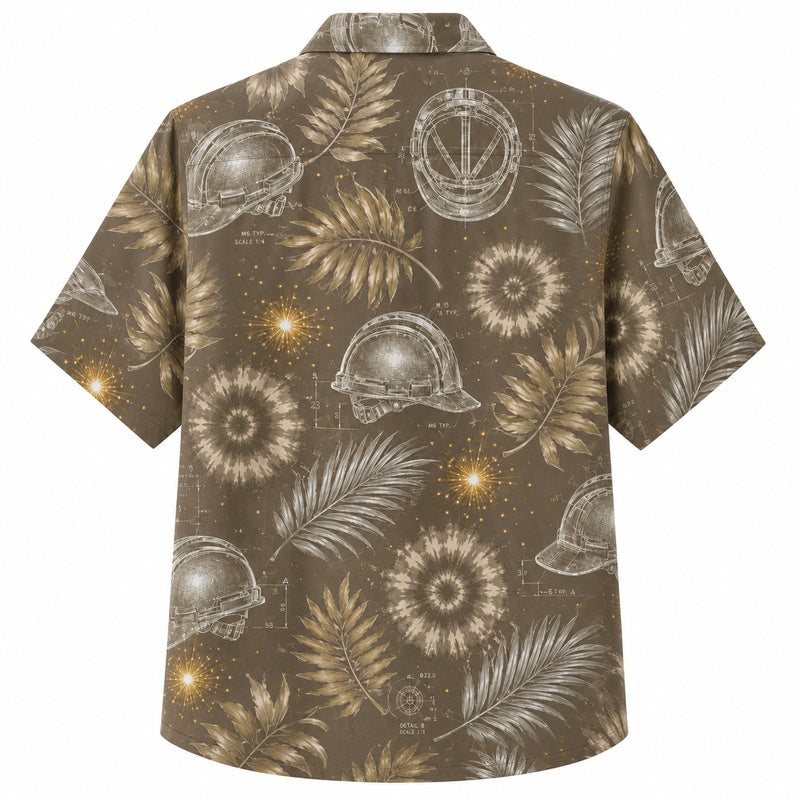 Labor Day Hawaiian Shirt - Golden Hard Hat & Sunflower Print for Men