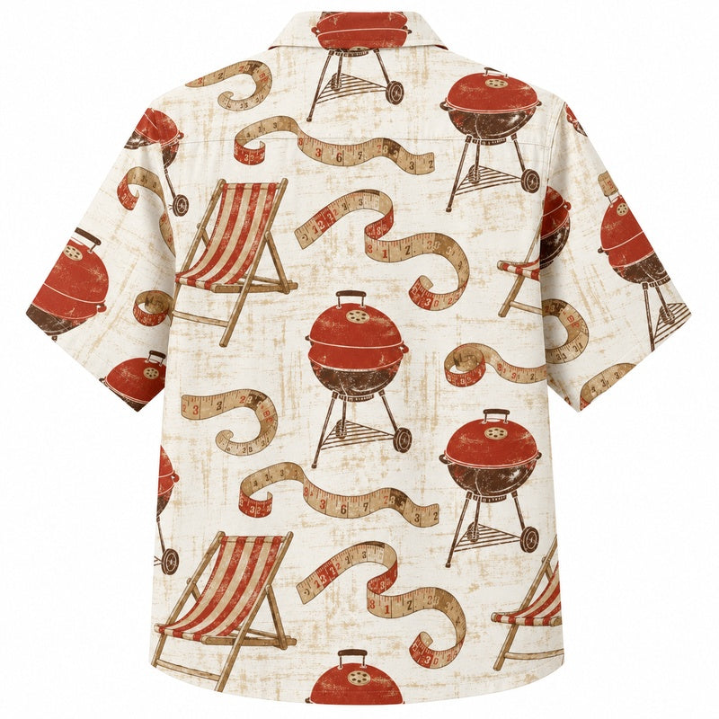 Labor Day Hawaiian Shirt- Grill and Ribbon Print for the Long Weekend