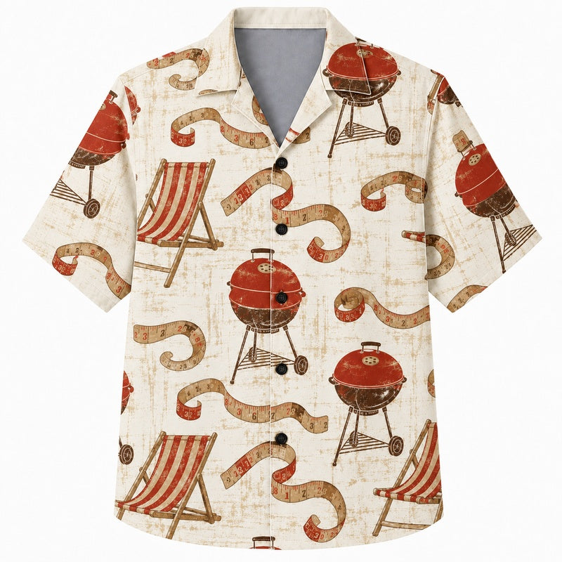 Labor Day Hawaiian Shirt- Grill and Ribbon Print for the Long Weekend