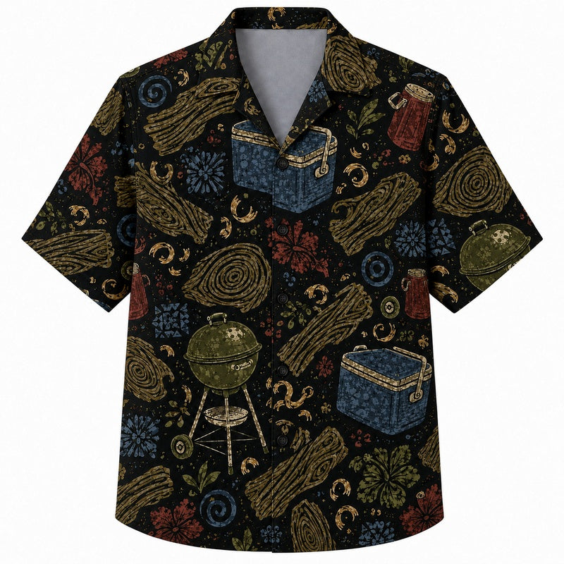 Labor Day Hawaiian Shirt- Grill Cooler and Firewood Print for Workers